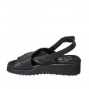 Sandale pour femmes en cuir noir avec talon compensé 4 - Pointures disponibles:  42, 43, 44