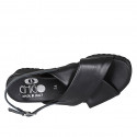 Sandale pour femmes en cuir noir avec talon compensé 4 - Pointures disponibles:  42, 43, 44
