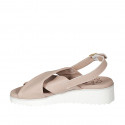 Woman's sandal in light rose leather wedge heel 4 - Available sizes:  32, 33, 34, 42, 43, 45