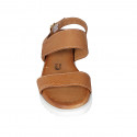 Sandale pour femmes en cuir cognac talon compensé 4 - Pointures disponibles:  32, 42, 43, 44, 45