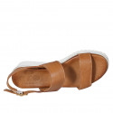 Sandale pour femmes en cuir cognac talon compensé 4 - Pointures disponibles:  32, 42, 43, 44, 45