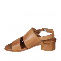 Sandale pour femmes en cuir cognac talon 4 - Pointures disponibles:  32, 33, 34, 43, 44