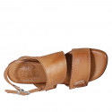 Sandalo da donna in pelle color cuoio tacco 4 - Misure disponibili: 32, 33, 34, 43, 44