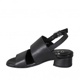 Woman's sandal in black leather heel 4 - Available sizes:  32, 45 2
