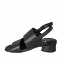 Sandalo da donna in pelle nera tacco 4 - Misure disponibili: 32, 33, 34, 42, 43, 44, 45