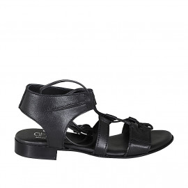 Woman's sandal with laces in black leather heel 2 - Available sizes: 32, 33, 34, 43