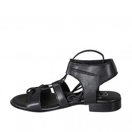 Sandalo da donna con lacci in pelle nera tacco 2 - Misure disponibili: 32 2