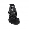 Woman's sandal with laces in black leather heel 2 - Available sizes:  32, 33, 34, 42, 43, 44, 45