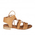 Sandale avec lacets pour femmes en daim cognac talon 2 - Pointures disponibles:  32, 33, 34