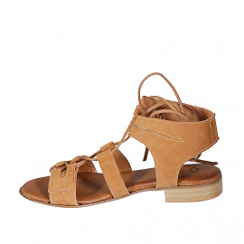 Woman's sandal with laces in cognac brown suede heel 2 - Available sizes:  32 2