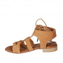 Sandale avec lacets pour femmes en daim cognac talon 2 - Pointures disponibles:  32, 33, 34