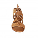 Sandale avec lacets pour femmes en daim cognac talon 2 - Pointures disponibles:  32, 33, 34