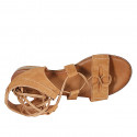 Sandale avec lacets pour femmes en daim cognac talon 2 - Pointures disponibles:  32, 33, 34