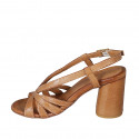 Sandalo da donna con listini in pelle color cuoio tacco 7 - Misure disponibili: 42