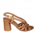 Sandalo da donna con listini in pelle color cuoio tacco 7 - Misure disponibili: 42