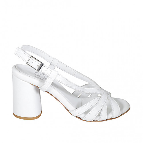 Woman's sandal in white leather heel 7