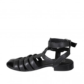 Sandalia para mujer con cinturones al tobillo en piel negra tacon 2 - Tallas disponibles:  32, 33, 43 2