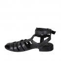 Sandale pour femmes avec courroies à la cheville en cuir noir talon 2 - Pointures disponibles:  32, 33, 43, 44, 45