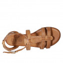 Sandale pour femmes avec courroie à la cheville en cuir cognac talon 2 - Pointures disponibles:  32, 33, 42, 43, 44