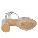 Woman's sandal in silver laminated leather with strap and rhinestones heel 7 - Available sizes:  42, 44