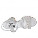 Woman's sandal in silver laminated leather with strap and rhinestones heel 7 - Available sizes:  42, 44