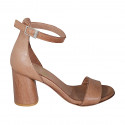 Woman's open shoe with strap in light brown leather heel 7 - Available sizes:  34, 44