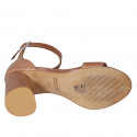 Zapato abierto con cinturon en piel brun claro tacon 7 - Tallas disponibles:  32, 33, 34, 44