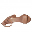 Woman's open shoe with strap in light brown leather heel 7 - Available sizes:  32, 33, 34, 44