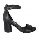 Woman's open shoe with ankle strap in black leather heel 7 - Available sizes:  32, 34, 42, 43