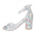 Woman's open shoe with strap in multicolor printed white leather heel 7 - Available sizes:  32, 33, 34