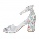 Zapato abierto para mujer con cinturon en piel blanca imprimida multicolor tacon 7 - Tallas disponibles:  32, 33, 34