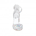 Woman's open shoe with strap in multicolor printed white leather heel 7 - Available sizes:  32, 33, 34