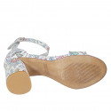 Woman's open shoe with strap in multicolor printed white leather heel 7 - Available sizes:  32, 33, 34