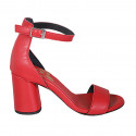 Woman's open shoe with ankle strap in red leather heel 7 - Available sizes:  32, 33, 34