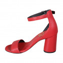 Zapato abierto para mujer con cinturon al tobillo en piel roja tacon 7 - Tallas disponibles:  32, 33, 34