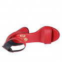 Zapato abierto para mujer con cinturon al tobillo en piel roja tacon 7 - Tallas disponibles:  32, 33, 34