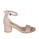 Woman's open shoe with strap in light rose leather heel 5 - Available sizes:  32, 33, 34