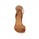 Woman's open shoe with strap in cognac brown leather heel 5 - Available sizes:  32, 33, 34, 44