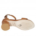 Woman's open shoe with strap in cognac brown leather heel 5 - Available sizes:  32, 44