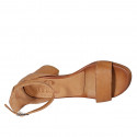 Woman's open shoe with strap in cognac brown leather heel 5 - Available sizes:  32, 33, 34, 44