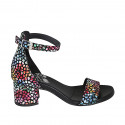 Zapato abierto para mujer con cinturon en gamuza imprimida mosaico multicolor tacon 5 - Tallas disponibles:  32, 33, 34