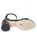 Woman's open shoe with strap in multicolored mosaic printed suede heel 5 - Available sizes:  32, 33, 34