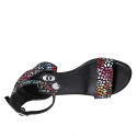 Woman's open shoe with strap in multicolored mosaic printed suede heel 5 - Available sizes:  32, 33, 34
