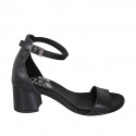 Zapato abierto con cinturon para mujer en piel negra tacon 5 - Tallas disponibles:  32, 33, 34, 44