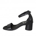 Chaussure ouverte pour femmes en cuir noir avec courroie talon 5 - Pointures disponibles:  32, 33, 34, 44
