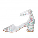 Woman's open shoe with strap in multicolor printed white leather heel 5 - Available sizes:  32, 33, 34