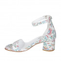 Woman's open shoe with strap in multicolor printed white leather heel 5 - Available sizes:  33