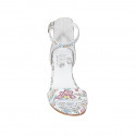 Woman's open shoe with strap in multicolor printed white leather heel 5 - Available sizes:  32, 33, 34