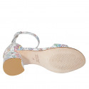 Woman's open shoe with strap in multicolor printed white leather heel 5 - Available sizes:  32, 33, 34