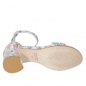 Zapato abierto para mujer con cinturon en piel blanca imprimida multicolor tacon 5 - Tallas disponibles:  32, 33, 34